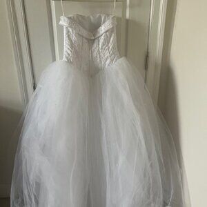 White Tulle Ball Gown Formal Dress - Beaded Bodice